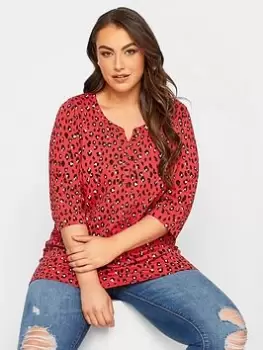 Image of Yours Pintuck Henley Aop Bittersweet - Red, Size 16, Women