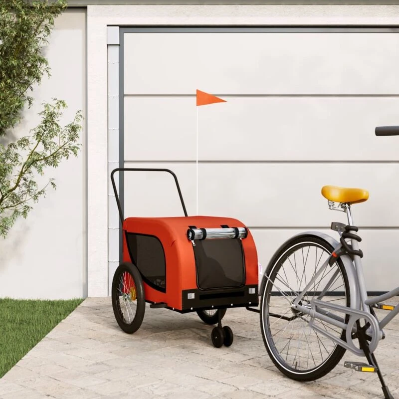 Image of vidaXL Pet Bike Trailer Orange and Black Oxford Fabric and Iron, Orange 94026