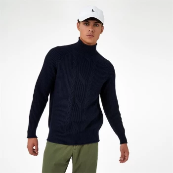 image of Jack Wills Roll Neck Cable Knitted Jumper - Navy