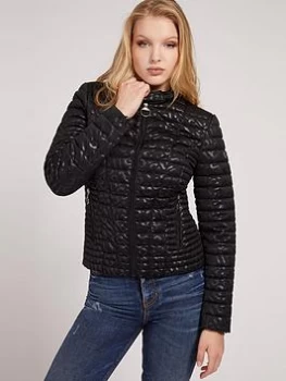 Guess Fitted Logo Detail Padded Jacket - Black, Size S, Women