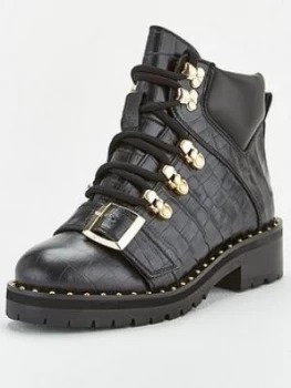 image of OFFICE Abundance Buckle Hiker Boot Ankle Boots - Black Leather, Size 5, Women