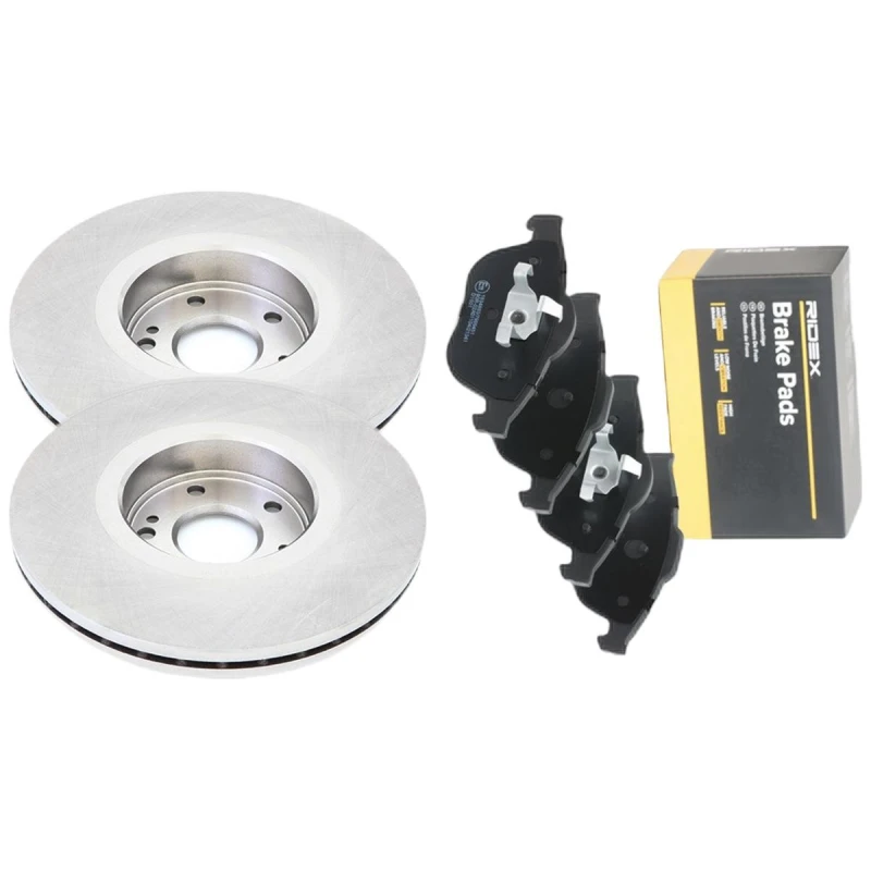 Image of RIDEX 3405B2099 Brake disc and pads set Front Axle, Brake Disc Type: Externally Vented, without integrated wear sensor Brake Set,disc brakes (3405)