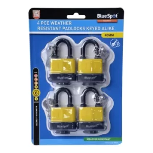 Image of 4 Piece 40MM Weather Resistant Padlocks Keyed Alike
