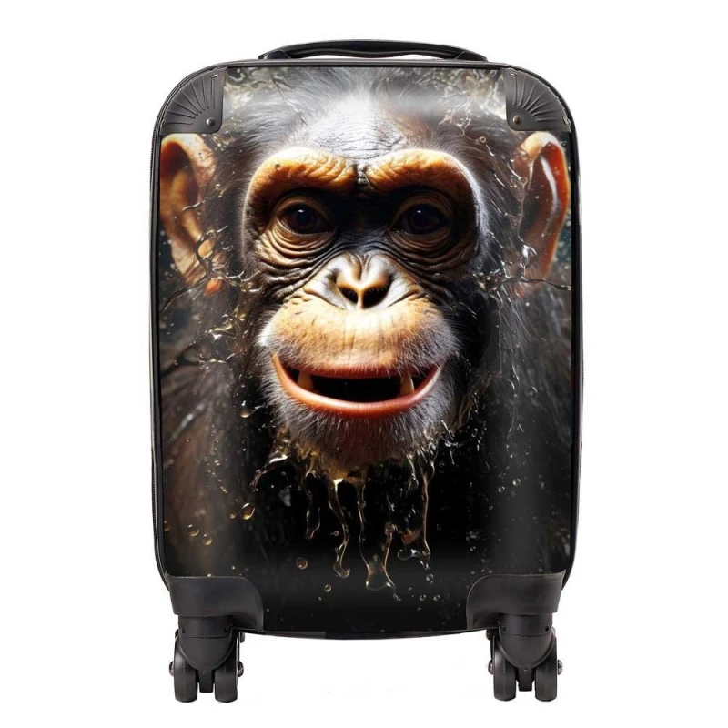 Image of Warren Reed - Designer Realistic Monkey Face Splashart Suitcase in Black Size: Large Black Unisex Large