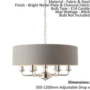 Image of Ceiling Pendant Light - Bright Nickel & Charcoal Fabric - 6 x 40W E14 - e10242