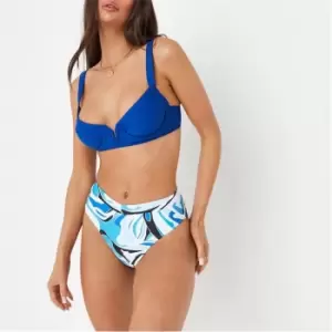 image of Missguided Abstract Print High Waisted V Front Bikini Bottoms - Blue