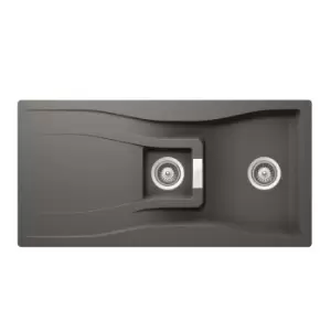 image of 1.5 Bowl Inset Grey Granite Kitchen Sink with Reversible Drainer - Rangemaster Schock Waterfall D-150