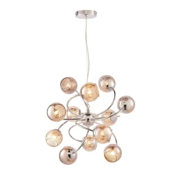 Image of Endon Directory Lighting - Endon Aerith - 12 Light Multi Arm Pendant Flower Chrome, Smokey Mirror Tinted Glass, G9