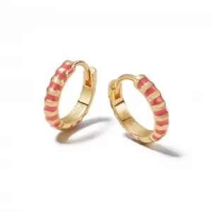 Image of Coral Fine Stripe Huggie Hoop 18ct Gold Plated Earrings EE13_GP