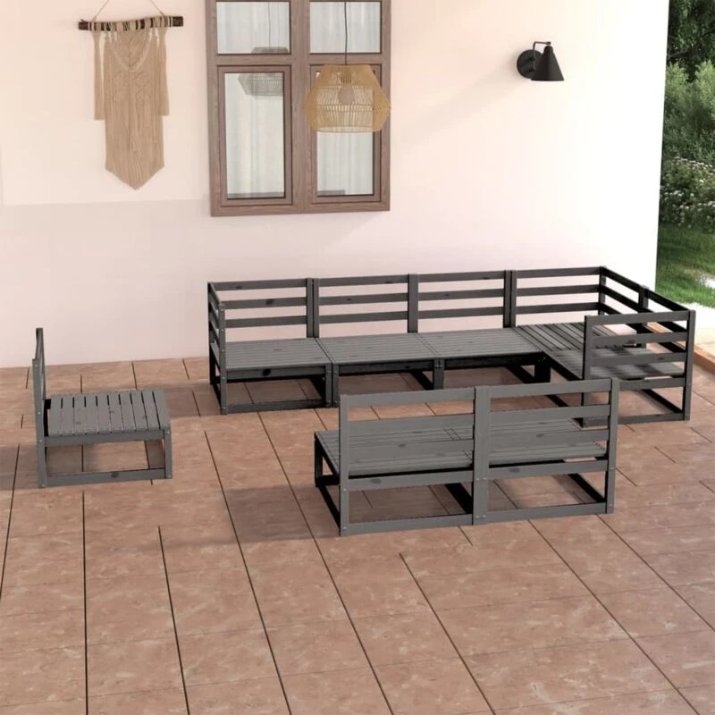 Image of VIDAXL 8 Piece Garden Lounge Set Grey Solid Pinewood Vidaxl 8720286467299
