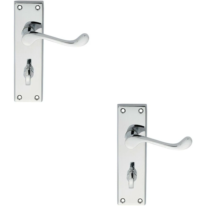 Image of Loops 2x PAIR Victorian Scroll Lever on Bathroom Backplate 150 x 43mm Polished Chrome Multi