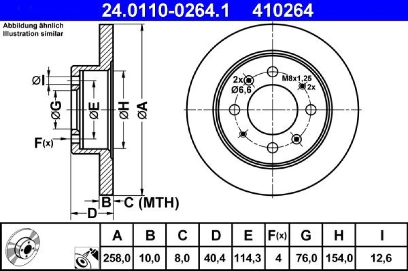 Image of ATE 24.0110-0264.1 Brake disc Solid, Coated Brake Disc (82)