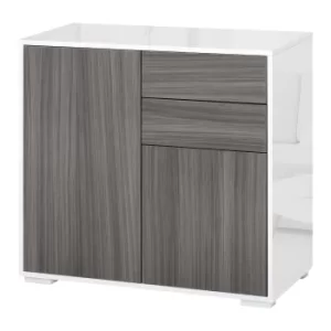 Image of HOMCOM Modern Stylish Freestanding Push-Open Design Cabinet with 2 Drawer, 2 Door Cabinet, 2 Part Inner Space Light Grey and White
