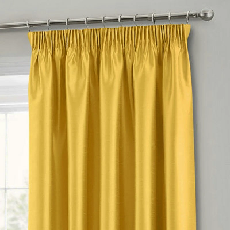 Image of Intimates Faux Silk Pencil Pleat Curtains - Ochre