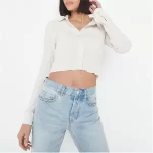 image of Missguided Plisse Cropped Shirt - Cream