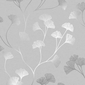 Image of Holden Decor Glistening Ginkgo Grey Silver Wallpaper Paper