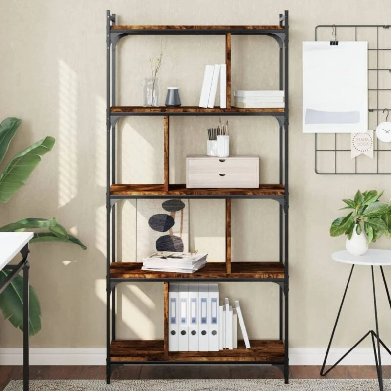 Image of Vidaxl Bookcase 5-tier Smoked Oak 76X32X158cm Engineered Wood, Brown 833942