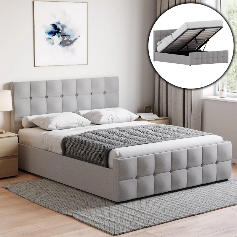 Image of Lassic Valentina King Size Ottoman Bed & Mattress Set Light Grey Line unisex King Size