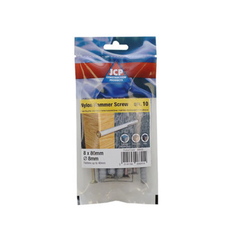 Image of Jcp Fixings Nylon Hammer Screws Zyp - 6 X 40mm - Fjjbnhs06060 - Box Of 100