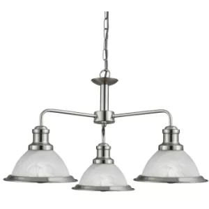 image of Bistro 3 Light Multi Arm Ceiling Pendant Satin Silver, Acid Glass, E27