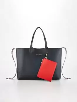 Image of Tommy Hilfiger Faux Leather Iconic Tote - Navy, Women
