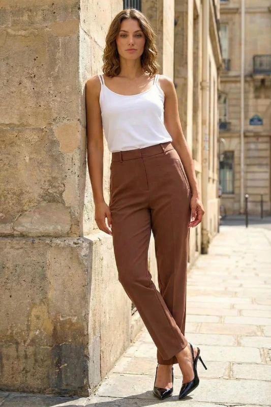 Image of Roman Short Straight Leg Stretch Trouser Chocolate