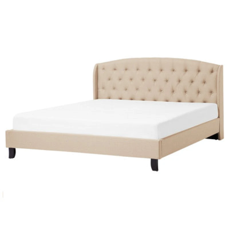 Image of Beliani Bed Fabric Bordeaux 160 X 200 Cm (Eu King Size) Beige