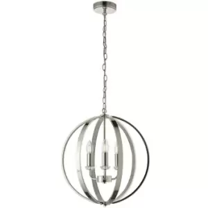 image of Hanging Ceiling Pendant Light Bright Nickel Globe Shade 3 Bulb Orb Loop Lamp