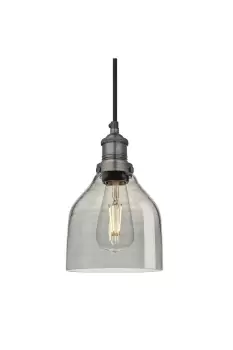 Image of Brooklyn Tinted Glass Cone Pendant, 6 Inch, Smoke Grey, Pewter Holder