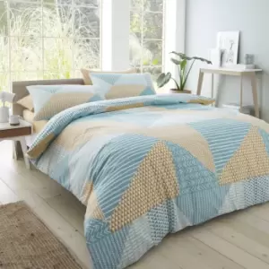 image of Catherine Lansfield Larsson Geo Ochre and Teal Duvet Cover and Pillowcase Set MultiColoured