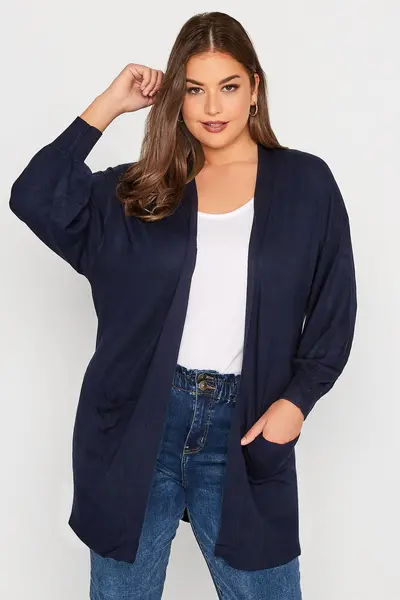 Image of Yours Balloon Sleeve Cardigan Blue