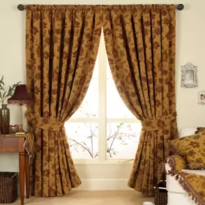 Image of Zurich Floral Jacquard Pencil Pleat Curtains Gold