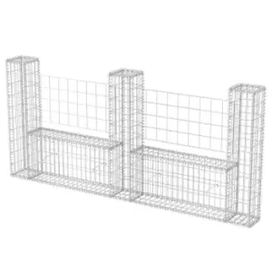 Image of Vidaxl Gabion Basket U-shape Galvanised Steel 240X20X100 cm