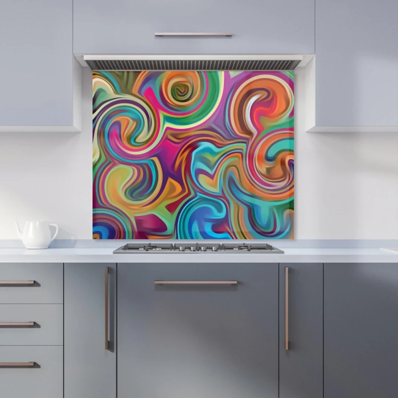 Image of Warren Reed - Designer Colourful Wave Pattern Kitchen Splashback in Red Size: 700mm x 650mm Red Unisex 700mm x 650mm