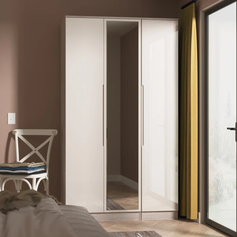 Image of Cannes Ready Assembled Tall Triple Mirror Wardrobe in Kashmir Gloss & Grey Oak - Welcome Furniture TJ Hughes 5056812217452
