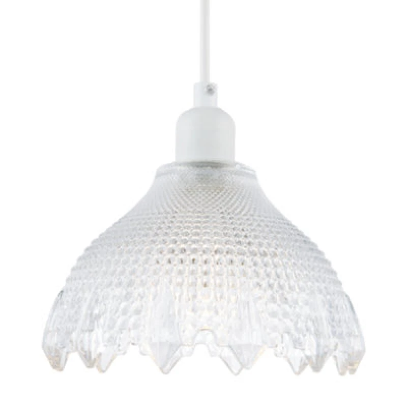 Image of Happy Homewares Classic Ornate Round Clear Glass Pendant Shade With Moulded Design