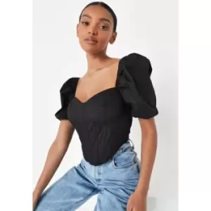 Missguided Petite Milkmaid Corset Crop Top - Black