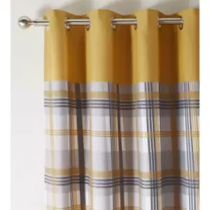 image of Home Orleans Tartan Check Modern Ochre 90x90 Curtains Eyelet Ring Top Curtain Pair - Ochre - Portfolio