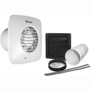 image of Xpelair Simply Silent LV100PS 4/100MM Square SELV Bathroom Fan With Pullcord and Wall Kit - 93033AW