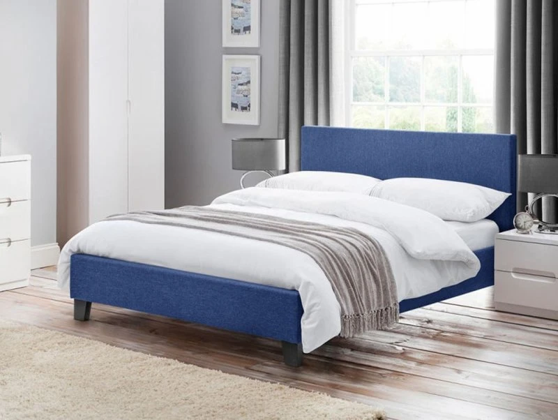 Image of Julian Bowen Rialto Dark Blue Linen Fabric Bed Frame - 5ft King Size