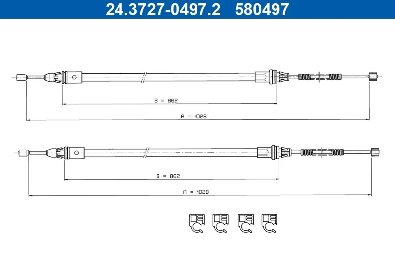 Image of ATE 24.3727-0497.2 Brake Cable 1028mm Cable,parking brake (124)