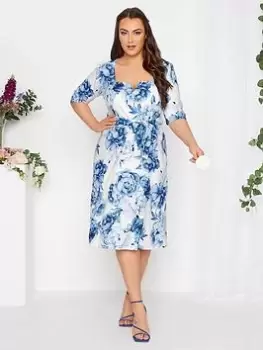 Image of Yours Floral Notch Neck Skater Dress, White, Size 16, Women