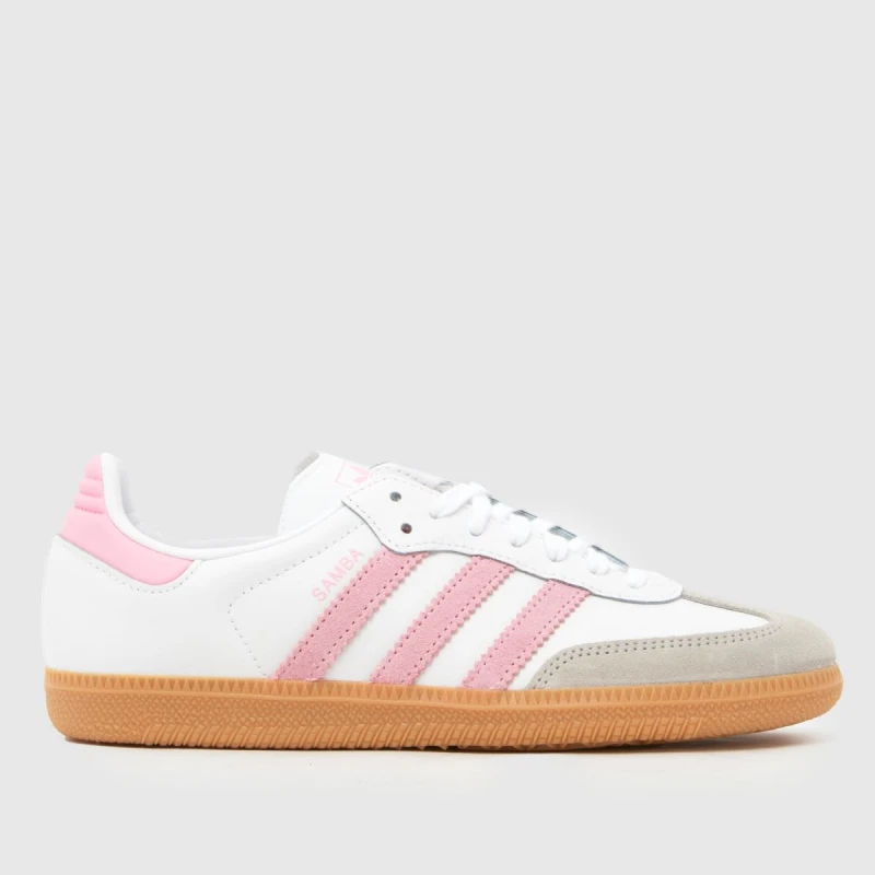 Image of adidas White & Pink Samba OG Girls Youth Trainers White & Pink UK 5 (EU 38)