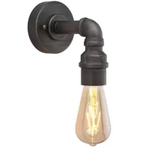 image of Industrial Indoor Wall Light Aged Pewter Exposed Pipe Vintage Filament Lamp