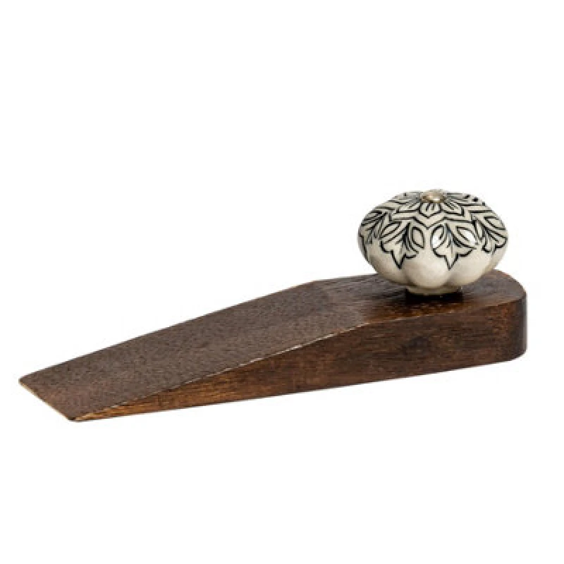Image of Nicola Spring Wooden Door Stop - Black Flower