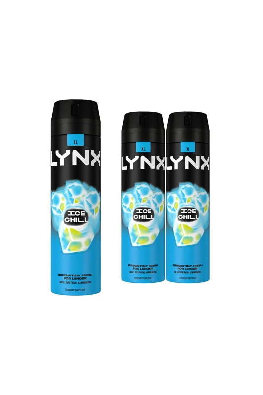 Image of Lynx XL Ice Chill 48H Fresh 'Body Spray' Deodorant,3x200ml Blue male
