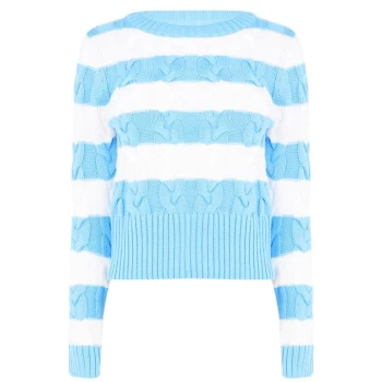 Jack Wills Marlston Stripe Chunky Cable Knitted Jumper - Blue