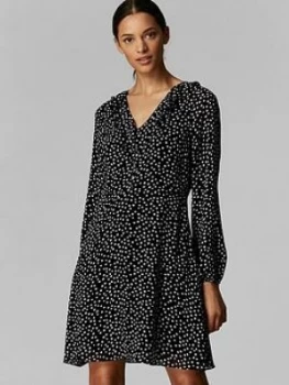 Image of Wallis Wallis Petite Blush Spot Ruffle Frill Front Dress, Black, Size 12, Women
