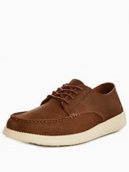 Image of Skechers Status Lerado Leather Lace Up Shoe Brown Size 6 Men