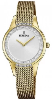 Image of Festina Womens Gold Plated Steel Mesh Bracelet Silver Watch